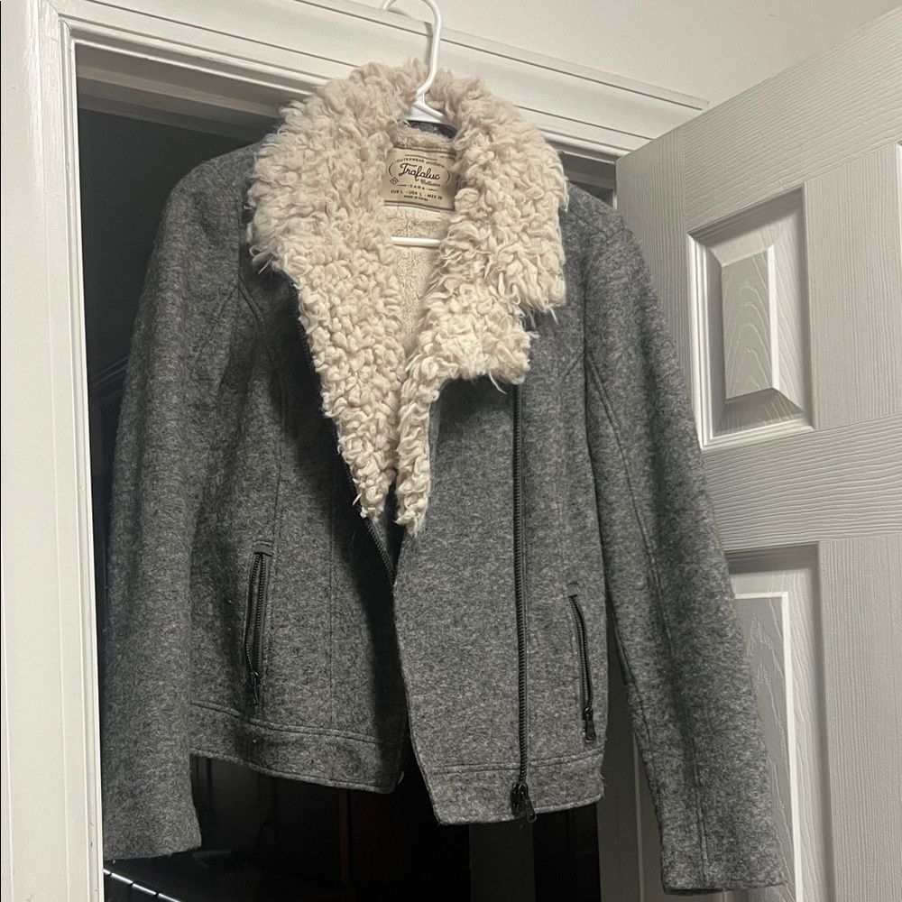 Zara Gray and Cream Teddy Jacket